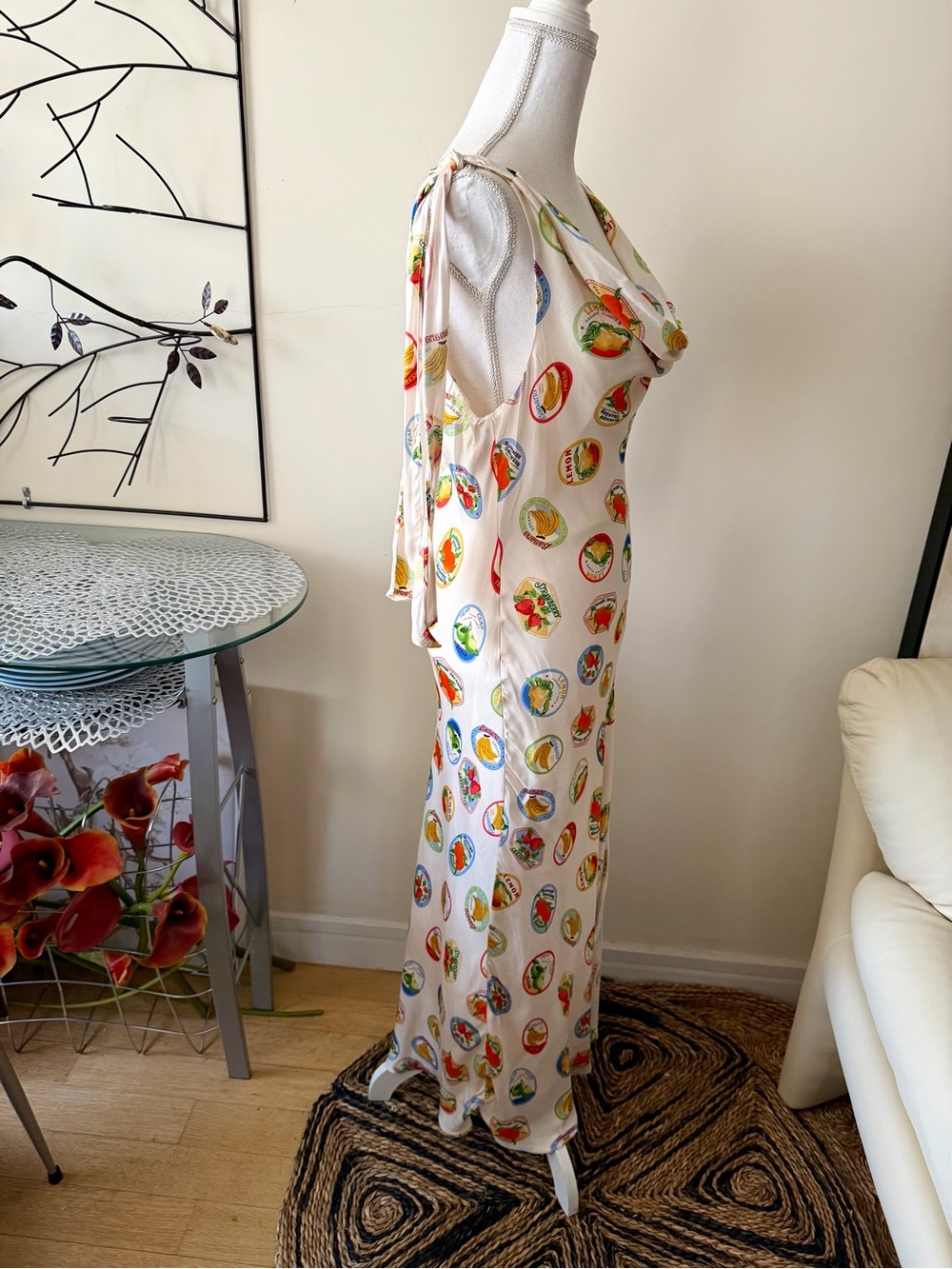 ASTR the Label Allexina Satin Midi Dress Ivory & Fruit Cocktail Size Medium NWT - Picture 14 of 16